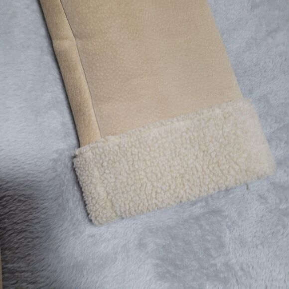 Guess Coat Womens Small Beige Genuine Leather Shearling Long Overcoat Lined - Picture 2 of 16